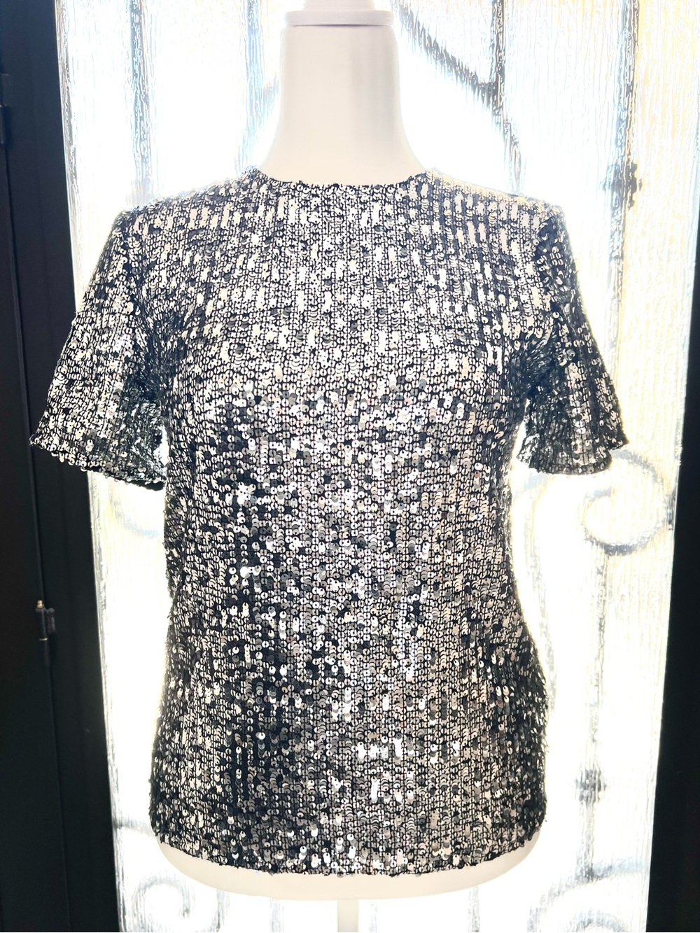 Express - Elegant Sparkling Silver Sequin Top